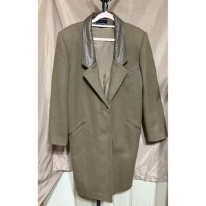 VTG Hunters Run Women's Size 8 Wool Witchy Goth Trench Coat Brown Leather Collar